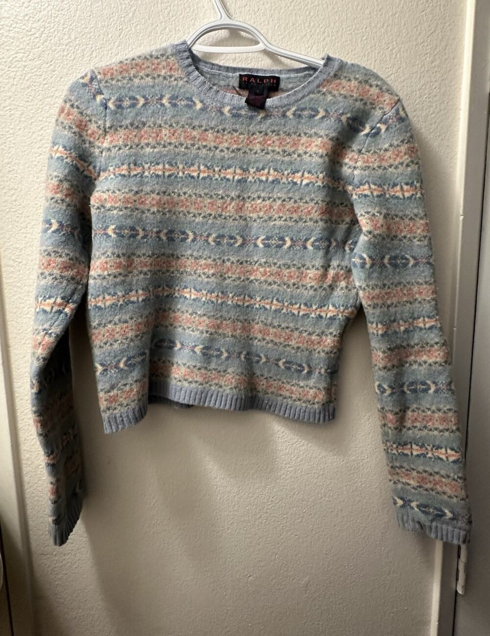 Ralph Lauren Pastel Blue Pink Cream Striped Knit Sweater